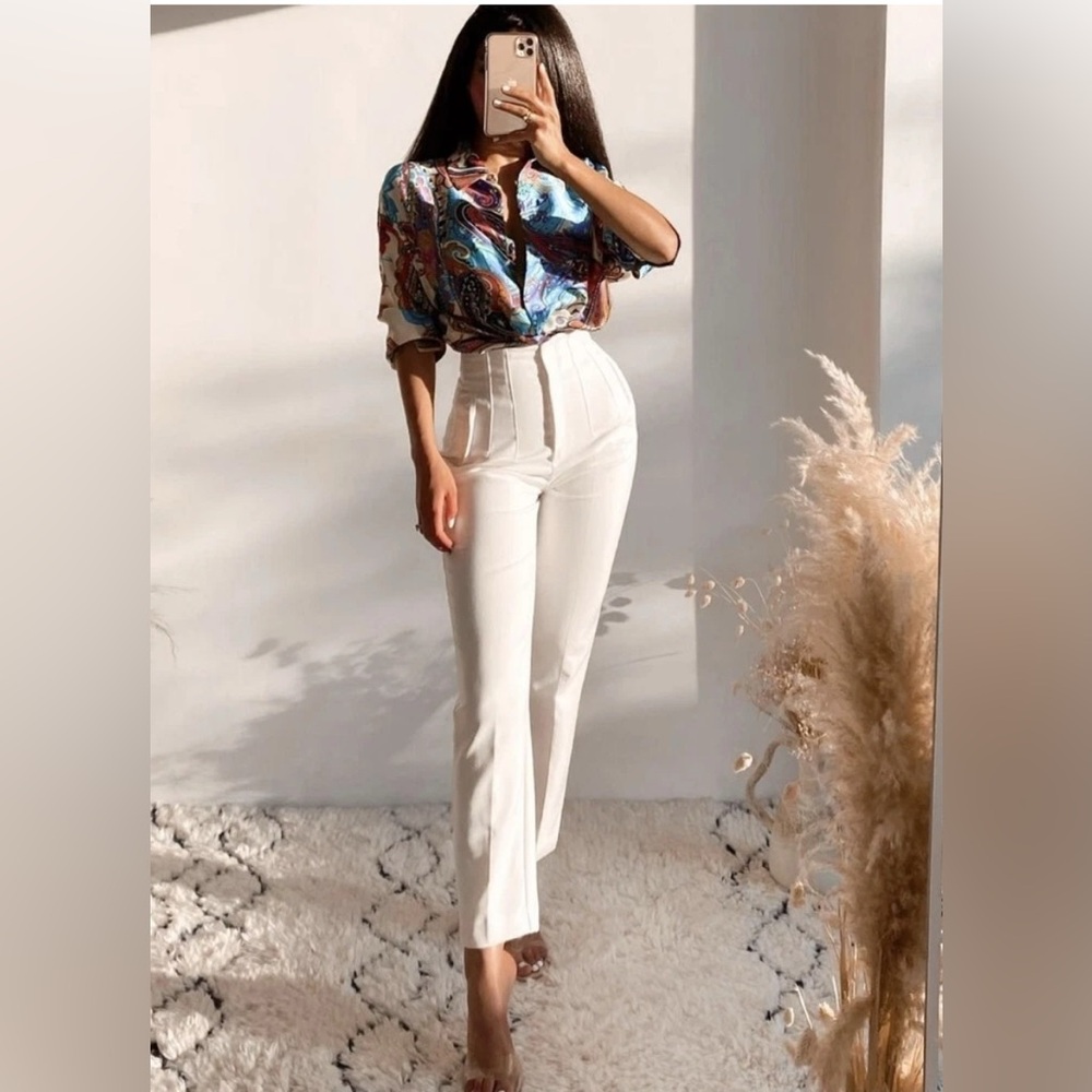 ZARA WOMAN HIGH-WAISTED PANTS WHITE TROUSERS SMALL
